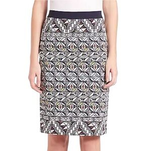 NWT Tory Burch Tile Print Ponte Knit Pencil Skirt in Riviera Blue Acoma - L